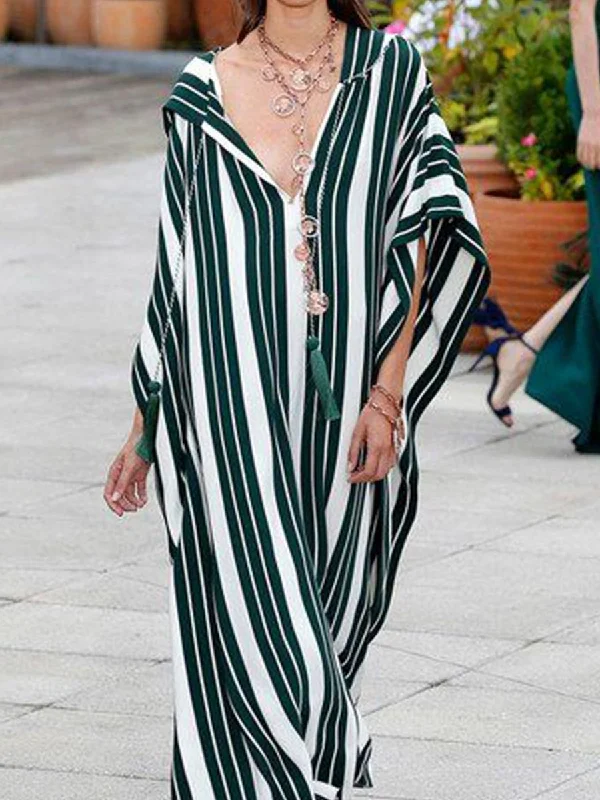 Exclusive Online Sale Plus Size Striped Lapel Long Section Women's Dress