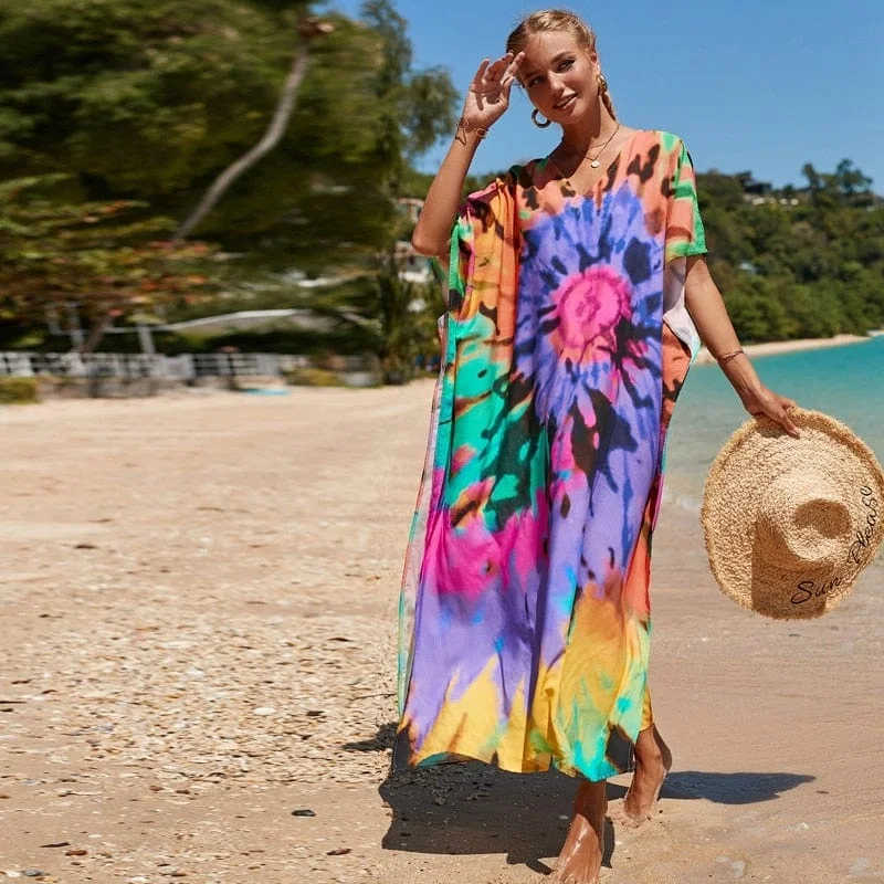 Women's Relaxed Outfit Woodstock Tie Dye Beach Dress