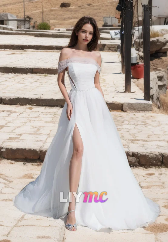 Women's Outerwear Clothing Off-Shoulder Strapless Tulle A-Line Ball Gown Wedding Dress