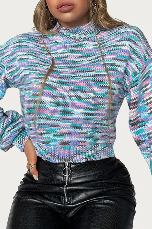 Women's High-End Clothing Cropped Mock Neck Space-Dyed Sweater In Multi