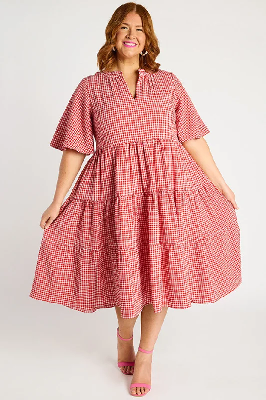 Timeless Women's Clothes Birdie Gingham Red Dress