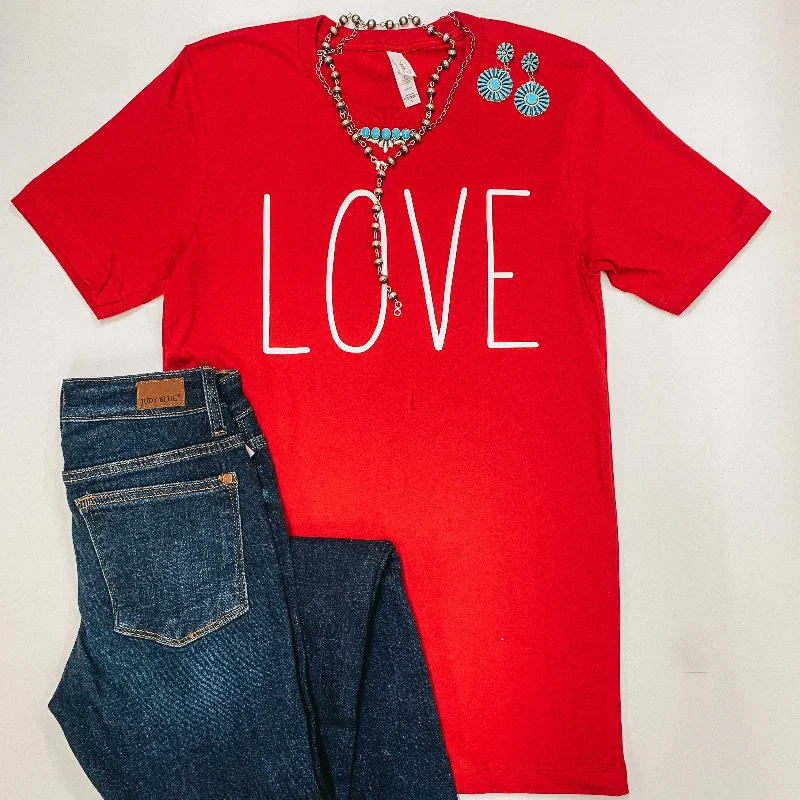 Trendy And Individual Women's Fashion Love Short Sleeve Crew Neck Graphic Tee in Red Trendy And Individual Women's Fashion Love Short Sleeve Crew Neck Graphic Tee in Red