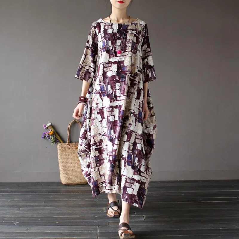 Women's Active Outfit For Fitness Art Inspired Cotton and Linen Maxi Dress