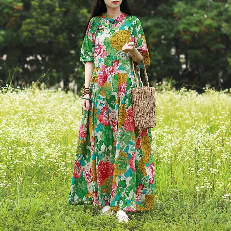 Women's Clothing For Special Occasions Floral Pleated Chinese Dress