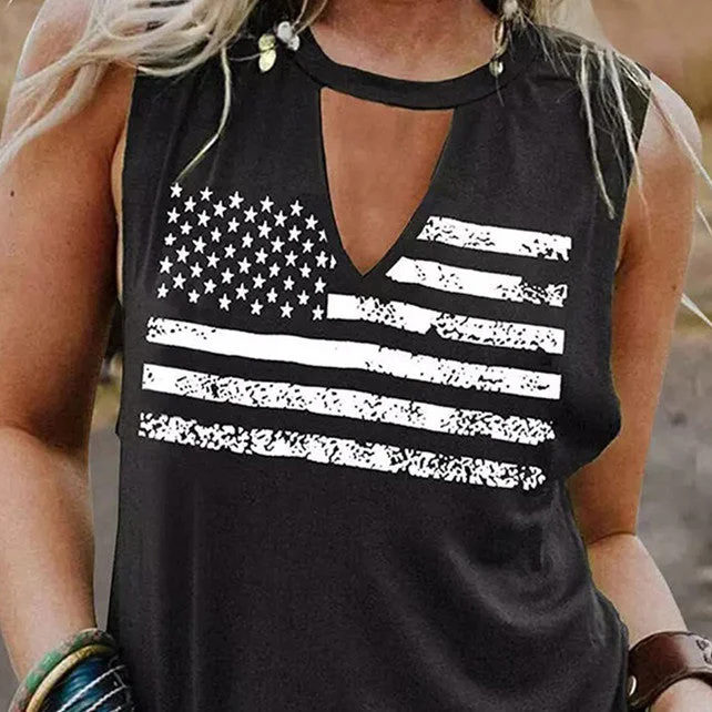 Timeless Elegance Redefined US Flag Loose Outerwear Racerback Tank Top Women