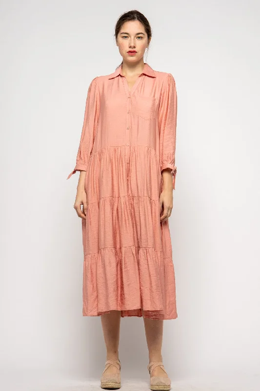 Latest Fashion for Women BLUSH COLLARED BUTTON DOWN RUFFLED MAXI DRESS MDR8829