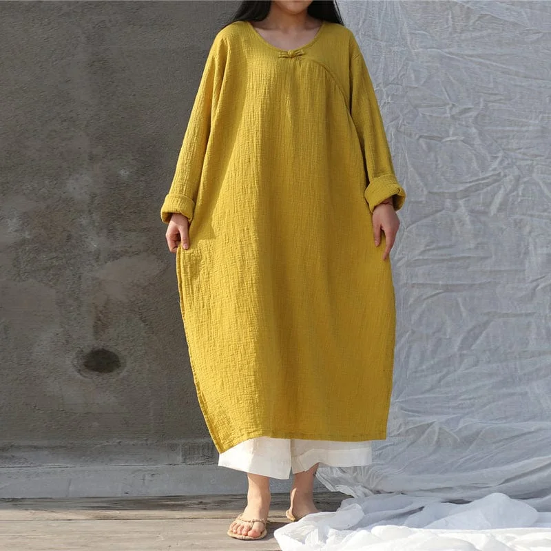 Women's Cozy Clothes Oversized Cotton Linen Tunic Dress | Zen