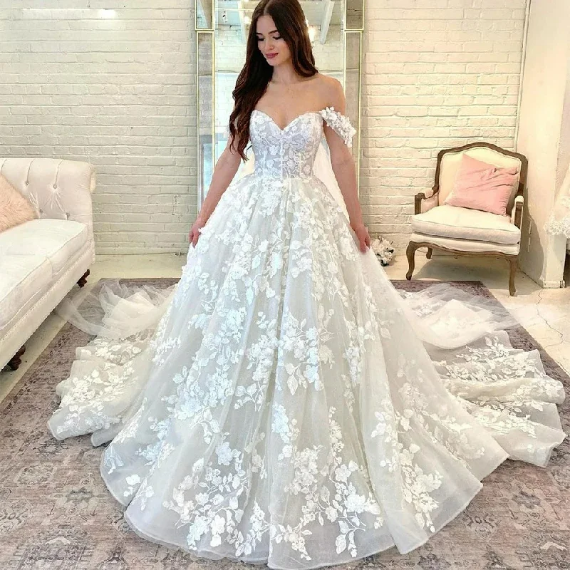 Women's Loungewear Clothes Princess Boho Wedding Dresses For Women Off the Shoulder Sweetheart Lace Appliques Bridal Gown Ball Gown