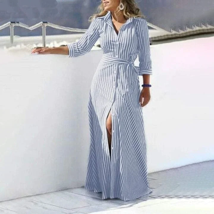 Women's Contemporary Apparel My Destiny Striped Maxi Shirt Dress