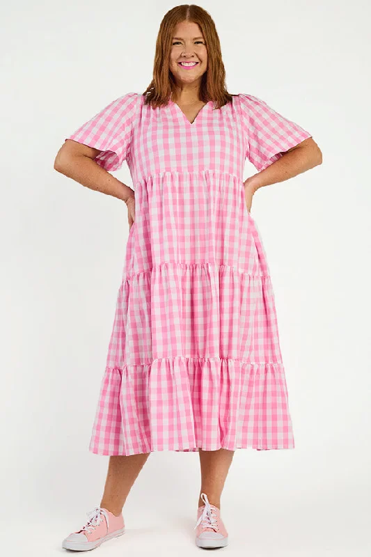 Women's Urban Clothing Clara Pink Gingham Dress