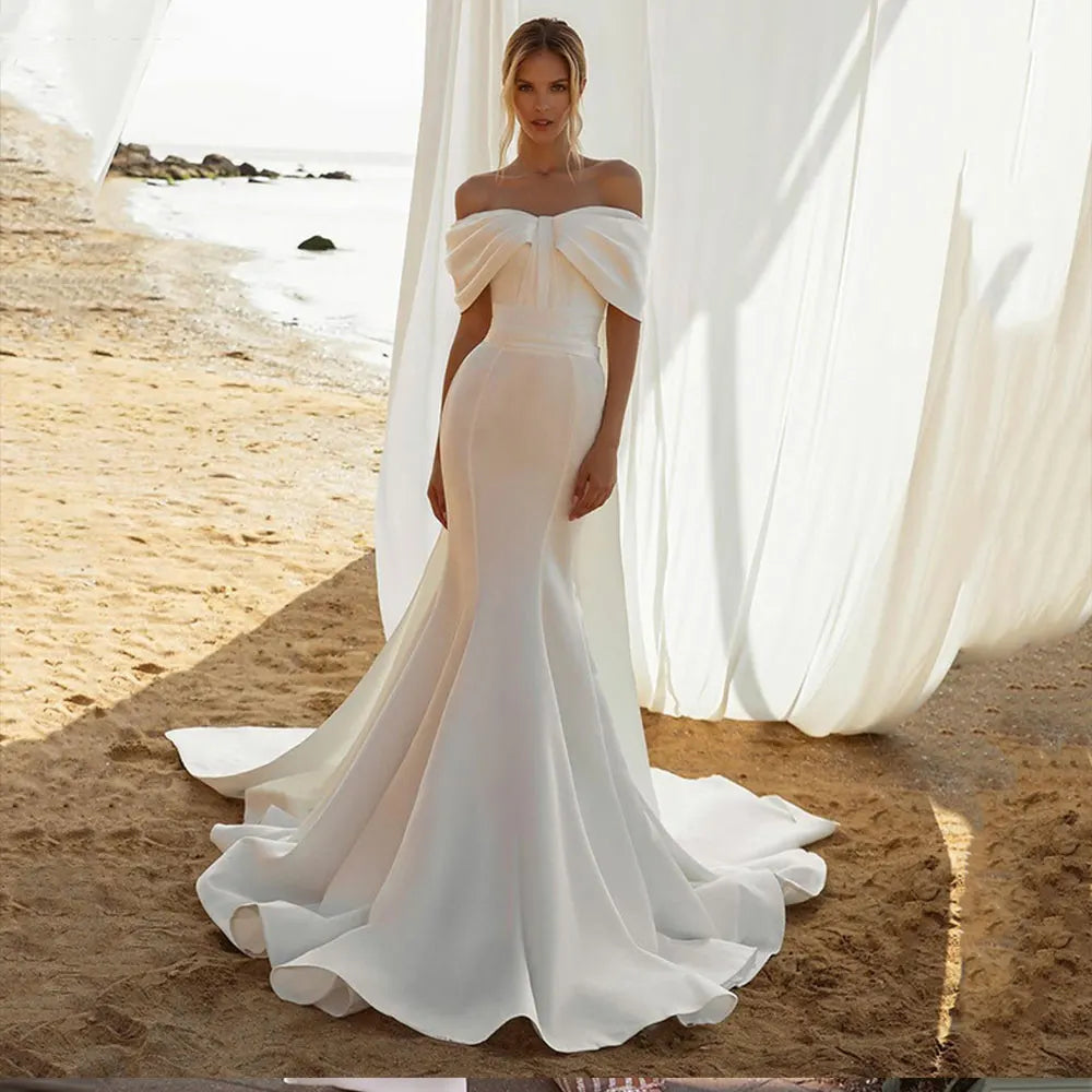 Stylish And Comfortable Clothing For Women Strapless Off The Shoulder Mermaid Wedding Dresses For Women Backless Spandex Ribbon Cape Civil Elegant Bridal Gown