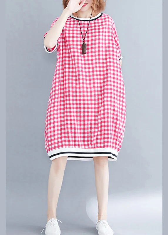 Sale Event, Prices Rock Beautiful red Plaid cotton clothes 18th Century Tutorials o neck Midi Summer Dress