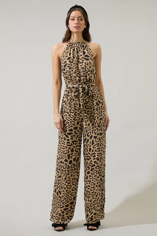 Women's Date Night Outfit Clare Leopard Lighthearted Trapeze Jumpsuit