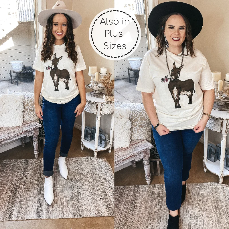 Dive Into Trendy Styles Bouquet Burro Graphic Tee with Pink Crystal Accents in Ivory Dive Into Trendy Styles Bouquet Burro Graphic Tee with Pink Crystal Accents in Ivory