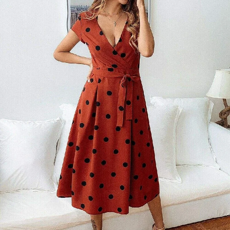 Exclusive Discounts FashionSierra - Women Polka Dot Midi Dress Fashion Ladies Boho Short Sleeve V Neck Summer Beach Party Casual Long Sundress Exclusive Discounts FashionSierra - Women Polka Dot Midi Dress Fashion Ladies Boho Short Sleeve V Neck Summer Beach Party Casual Long Sundress