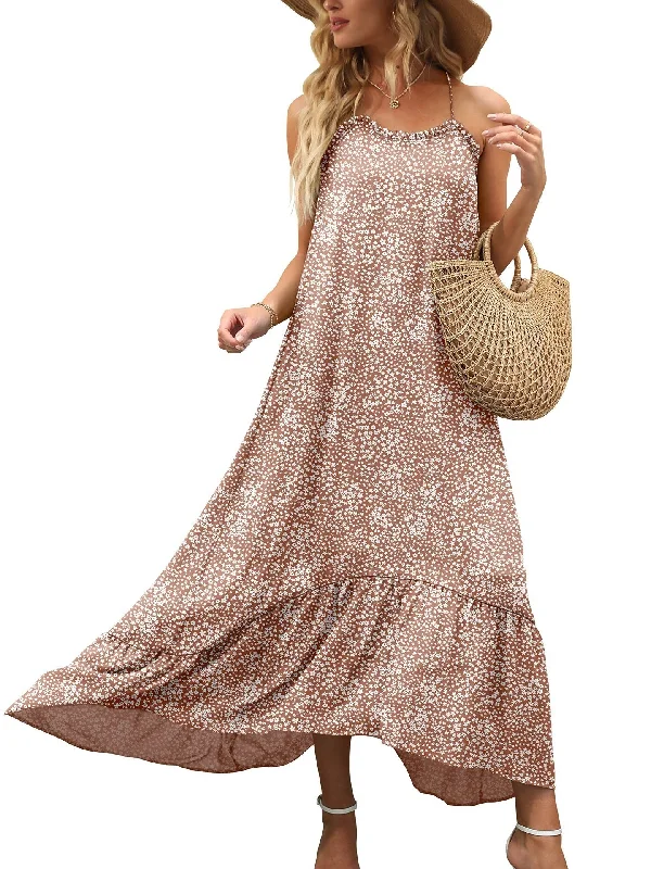 Women's Travel Apparel Conch Printed High Low Ruffle Maxi Dress