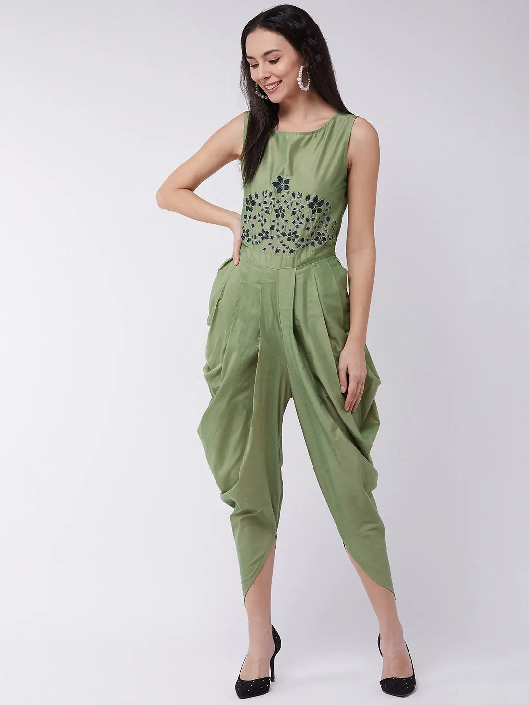 Women's Workout Clothing Embroidered Cowl Jumpsuit