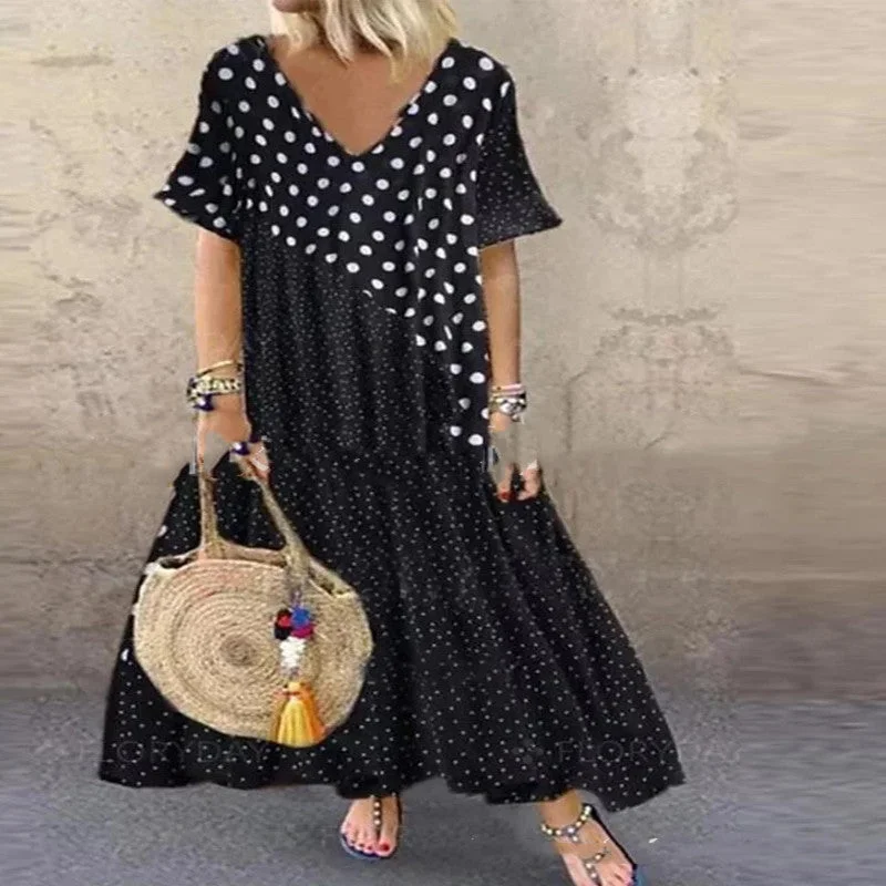 Women's Activewear Apparel Boho Polka Dot Maxi Summer Dress For Women, Bohemian Dress