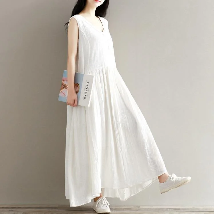 Women's Outerwear Garments Empire Cotton and Linen Maxi Dress