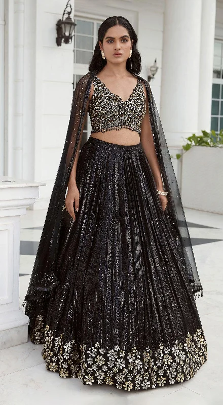 Women's Vintage Attire Black Sequins Lehenga