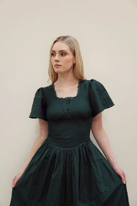 Modern Women's Fashion with Vintage Touches Hymn Dress in Forest | Green Linen Dress Modern Women's Fashion with Vintage Touches Hymn Dress in Forest | Green Linen Dress