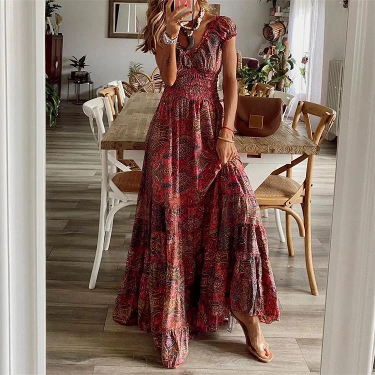 Women's Resort Apparel Turned Season Smocked Puff Sleeve Maxi Dress - FINAL SALE