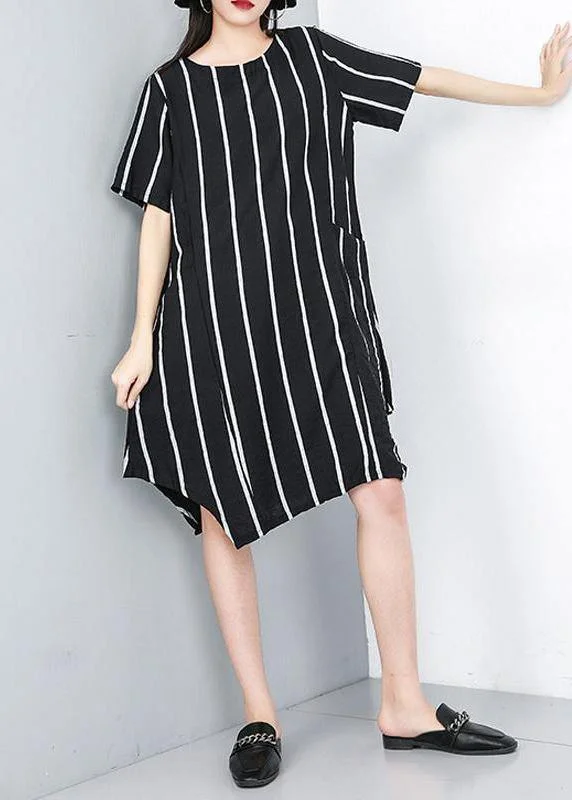 Women's Clothing With Trendy Designs Women plus size Summer Pullover Fashion Striped Irregular Dress