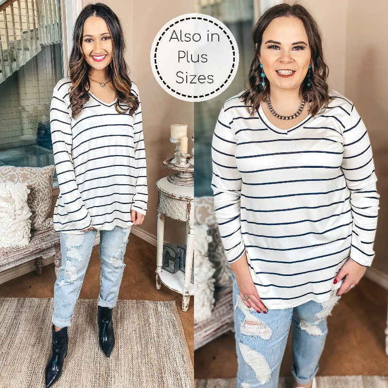 Snag Fabulous Fashion Bargains Keep Things Casual Long Sleeve Striped V Neck Tee in Ivory Snag Fabulous Fashion Bargains Keep Things Casual Long Sleeve Striped V Neck Tee in Ivory