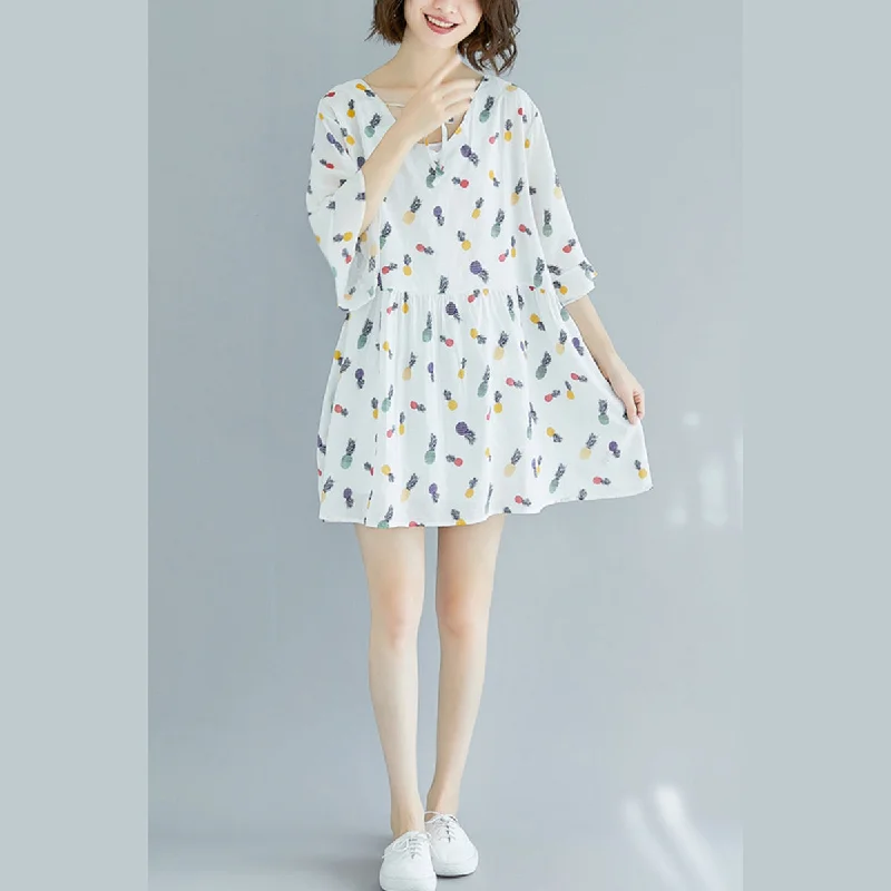 Affordable Women's Garments Elegant white Midi cotton dresses casual dress fine Half sleeve floral v neck knee dresses