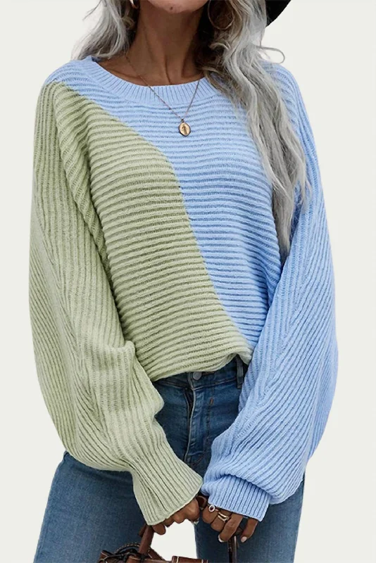 Women's Comfortable Garments Cotton-Blend Colorblock Sweater In Green/blue