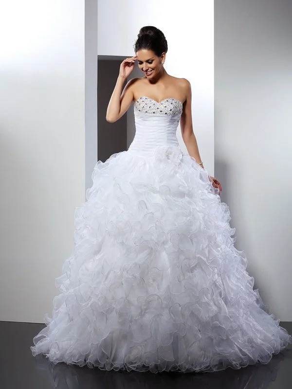 Fashion Frontiers Ball Gown Sweetheart Beading Sleeveless Long Organza Wedding Dresses
