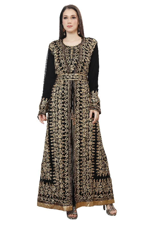 Chic Styles Traditional Jalabiya Karakou Embroidery Kaftan Gown