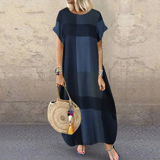 Women's Occasion Wear Clothing Bohemian Check Maxi T-shirt Dress