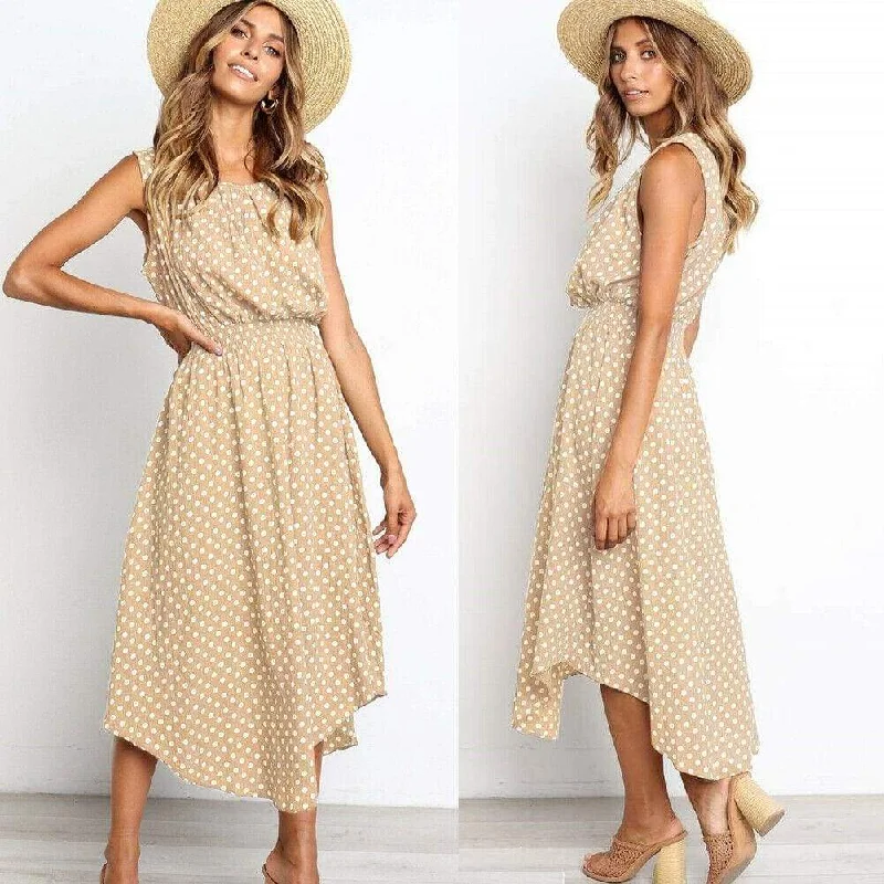 Casual Women's Clothing FashionSierra - Women Boho Sleeveless Midi Dress Polka Dot Fashion Summer Party High Waist O-Neck Holiday Beach Dress Sundress Casual Women's Clothing FashionSierra - Women Boho Sleeveless Midi Dress Polka Dot Fashion Summer Party High Waist O-Neck Holiday Beach Dress Sundress