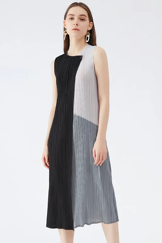 Women's Occasion Wear Clothing Colorblock Full Pleated Sleeveless Maxi Dress