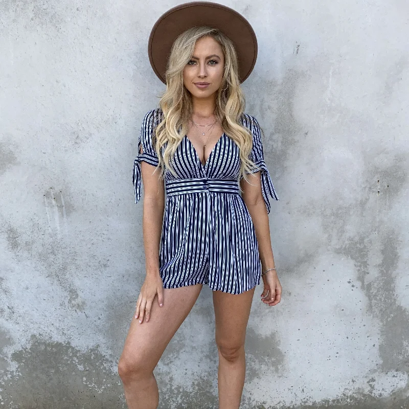 Women's Tailored Outfit Sail into the Night Navy Stripe Romper