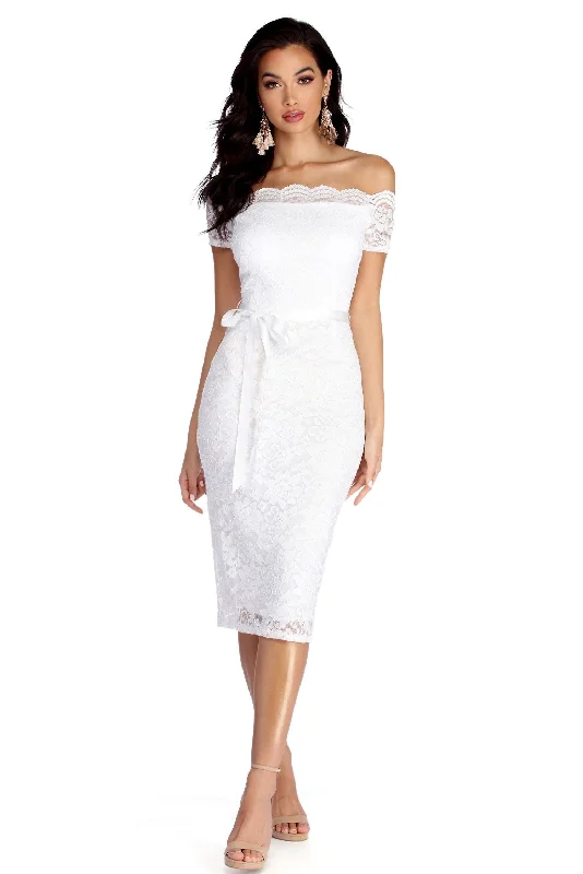 Women's Transitional Clothes Faith Formal Stylish Midi Lace Dress