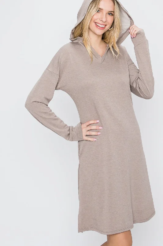 Top Deals MOCHA HOODED WINTER SWEATER MIDI DRESS SO33418D