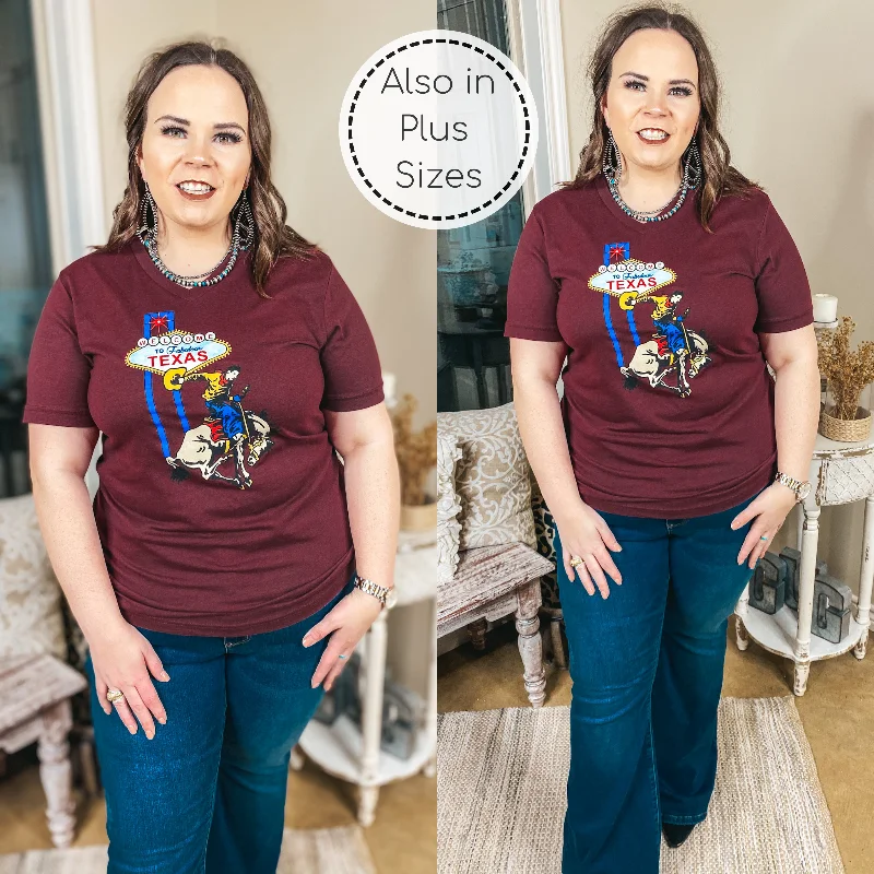 The Epitome Of Modern Women's Fashion Welcome To Fabulous Texas Saddle Bronc Rodeo Graphic Tee in Maroon The Epitome Of Modern Women's Fashion Welcome To Fabulous Texas Saddle Bronc Rodeo Graphic Tee in Maroon