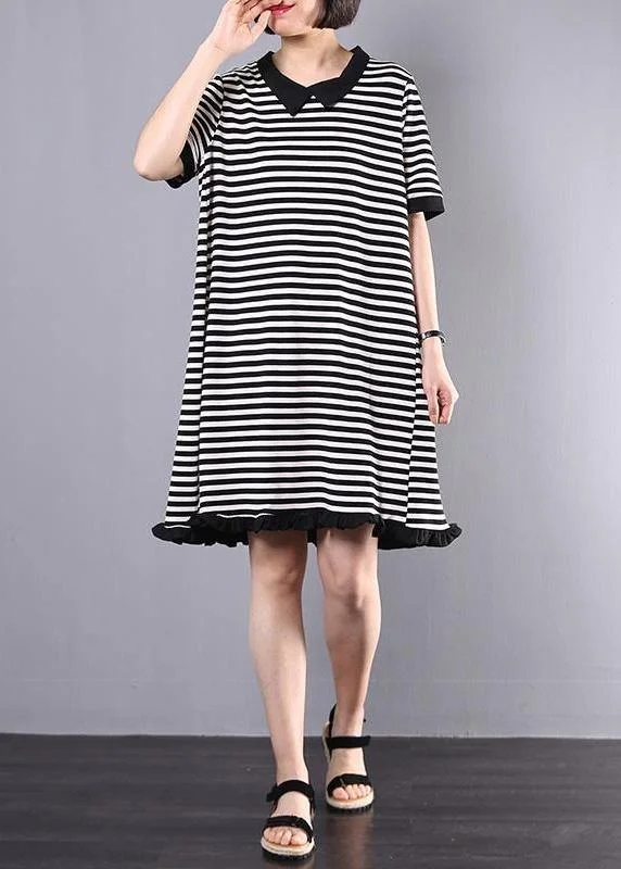 Women's Tops And Clothing Loose Cotton clothes Fun Striped Casual Cotton A-Line Spliced Dress