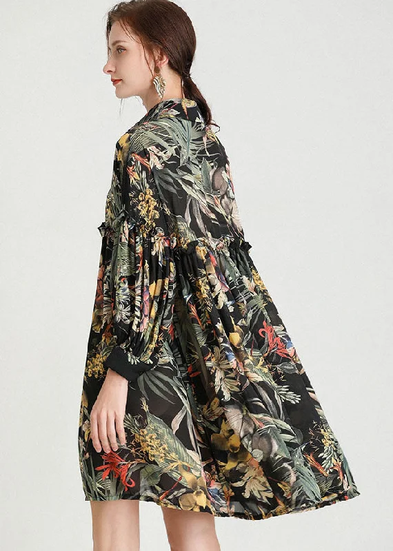 Snag Fabulous Fashion Bargains Organic Black Print Button Fashion Fall Long Sleeve Dresses