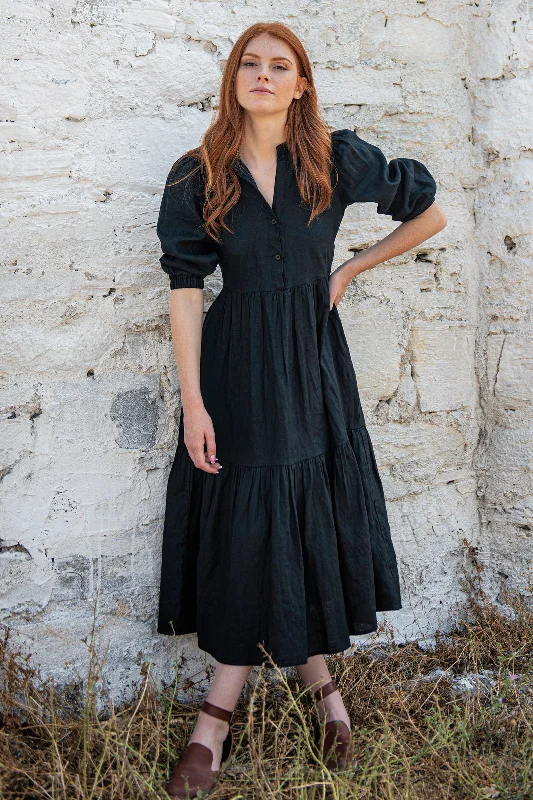 Women's Athletic Clothes Puff Sleeved Linen Dress