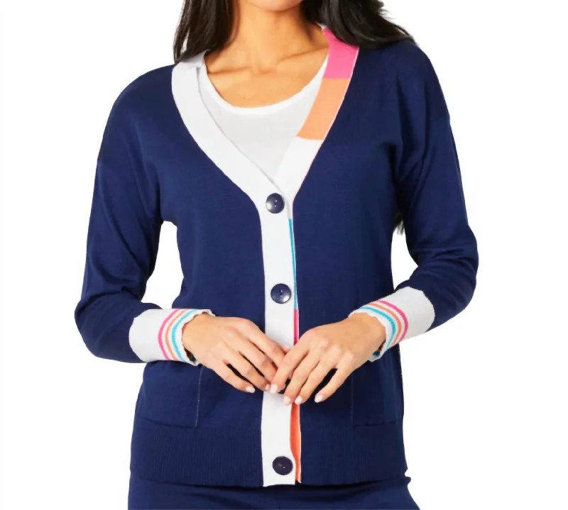 Women's Plus-Size Clothes V-Neck Stripe Button Cardigan In Sorbet