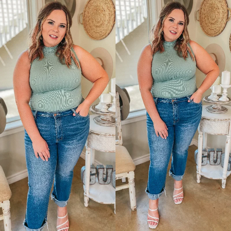 Workwear Fashion for Women Take Me Somewhere High Neck Ribbed Tank Top in Sage Green Workwear Fashion for Women Take Me Somewhere High Neck Ribbed Tank Top in Sage Green