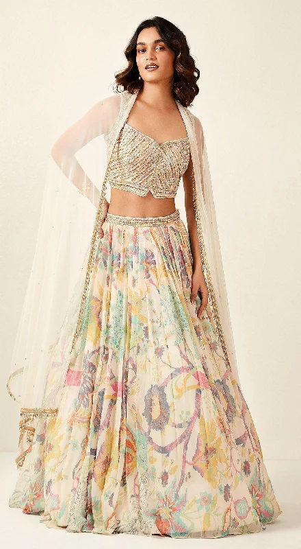 Women's Outfit For The Office Multicoloured Printed Lehenga Set