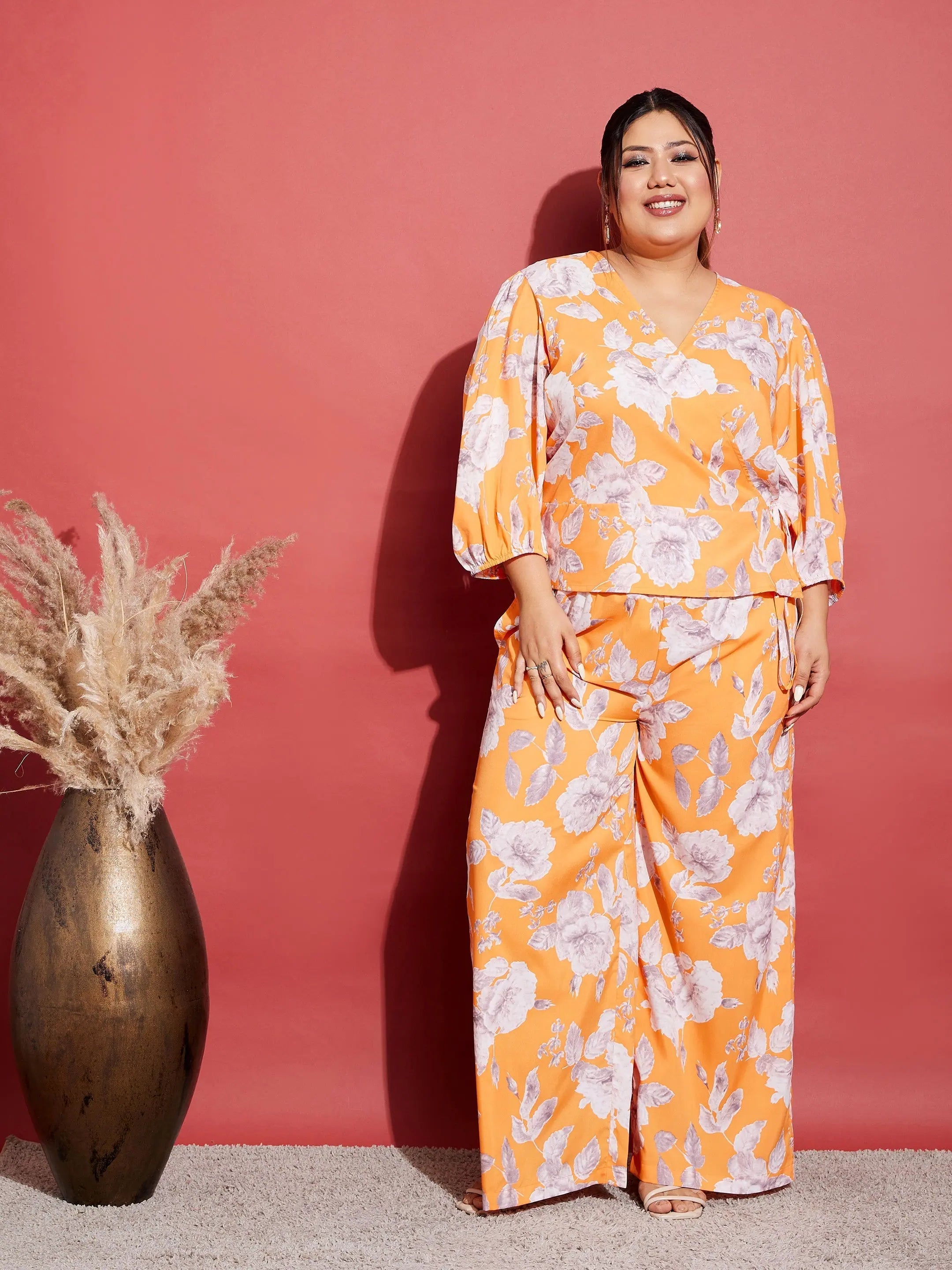 Women's High-Fashion Attire Women Printed Standard Orange Jumpsuits & Sets