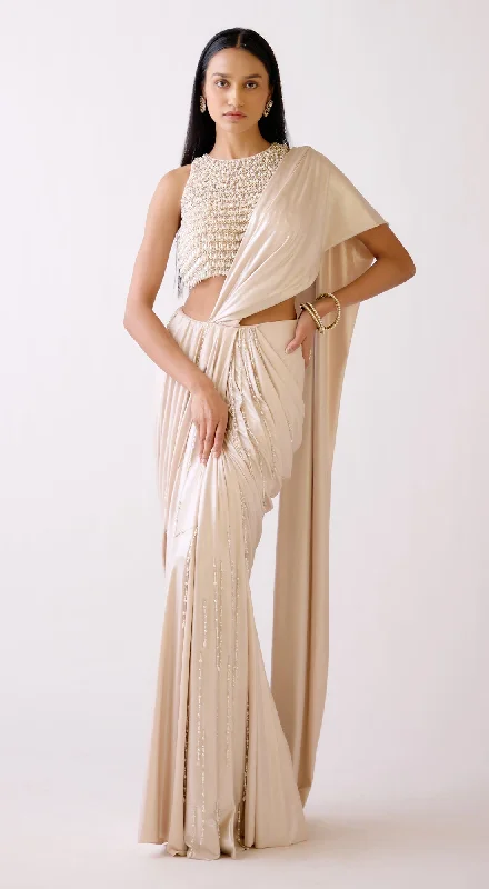 Women's Cozy Winter Attire The Champgne Evening Saree