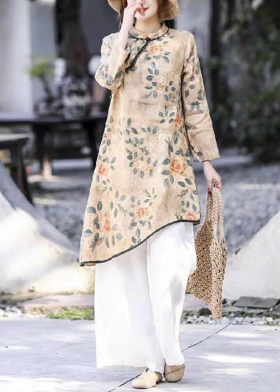 Fashionable Tops for Women Natural Blue O-Neck Asymmetrical Print Linen Dresses Spring Fashionable Tops for Women Natural Blue O-Neck Asymmetrical Print Linen Dresses Spring