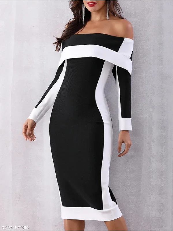 Women's Stylish Professional Apparel Black and White Bodycon Party Dress