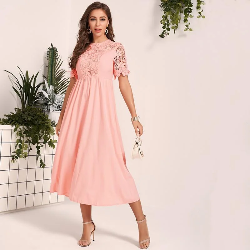 Additional Time-Limited Offers FashionSierra - New Women Lace Dress Sweet Pink Guipure Lace Insert Hollow Out O Neck Fit Flare Midi Dresses Party Dress Summer Additional Time-Limited Offers FashionSierra - New Women Lace Dress Sweet Pink Guipure Lace Insert Hollow Out O Neck Fit Flare Midi Dresses Party Dress Summer